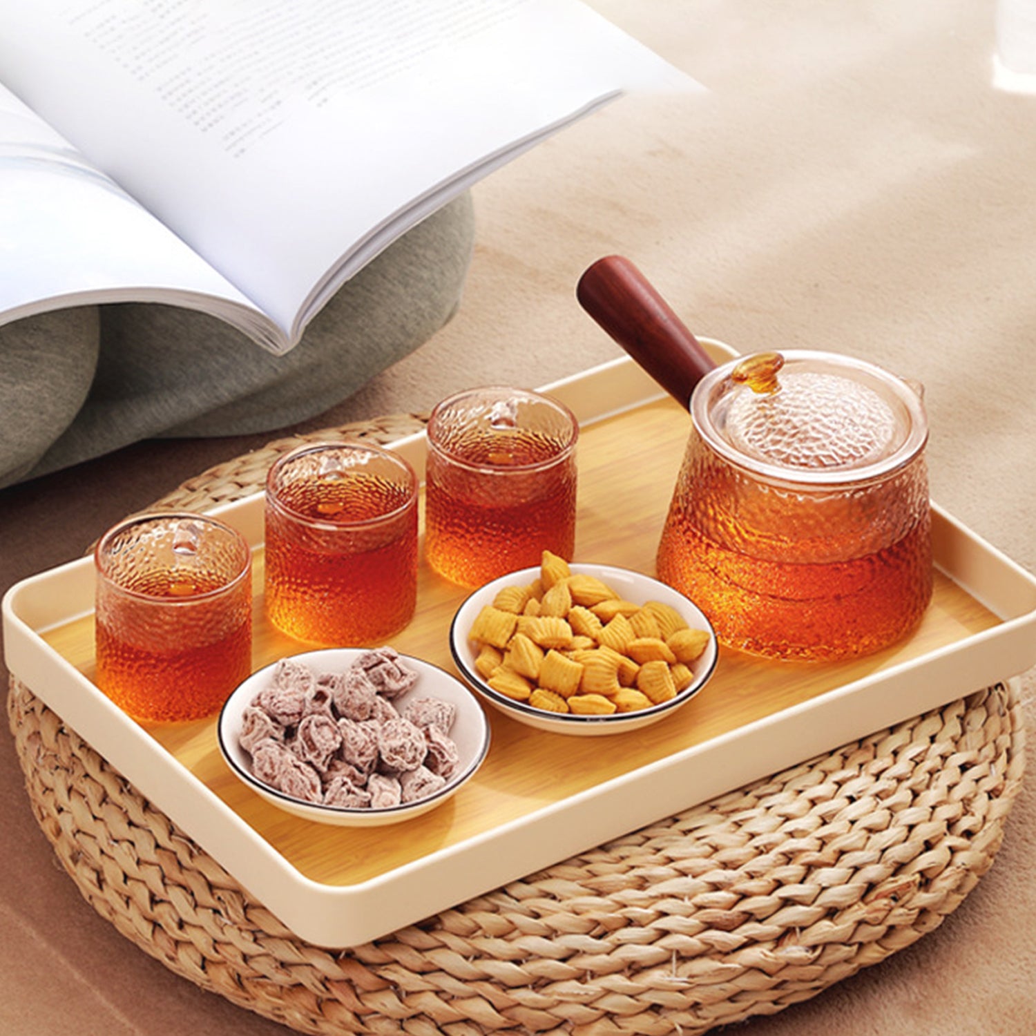 Serving Tray Wood Decorative Tray for Living Room, Modern Coffee Table Tray, Square Large Serving Platters for Home Decor