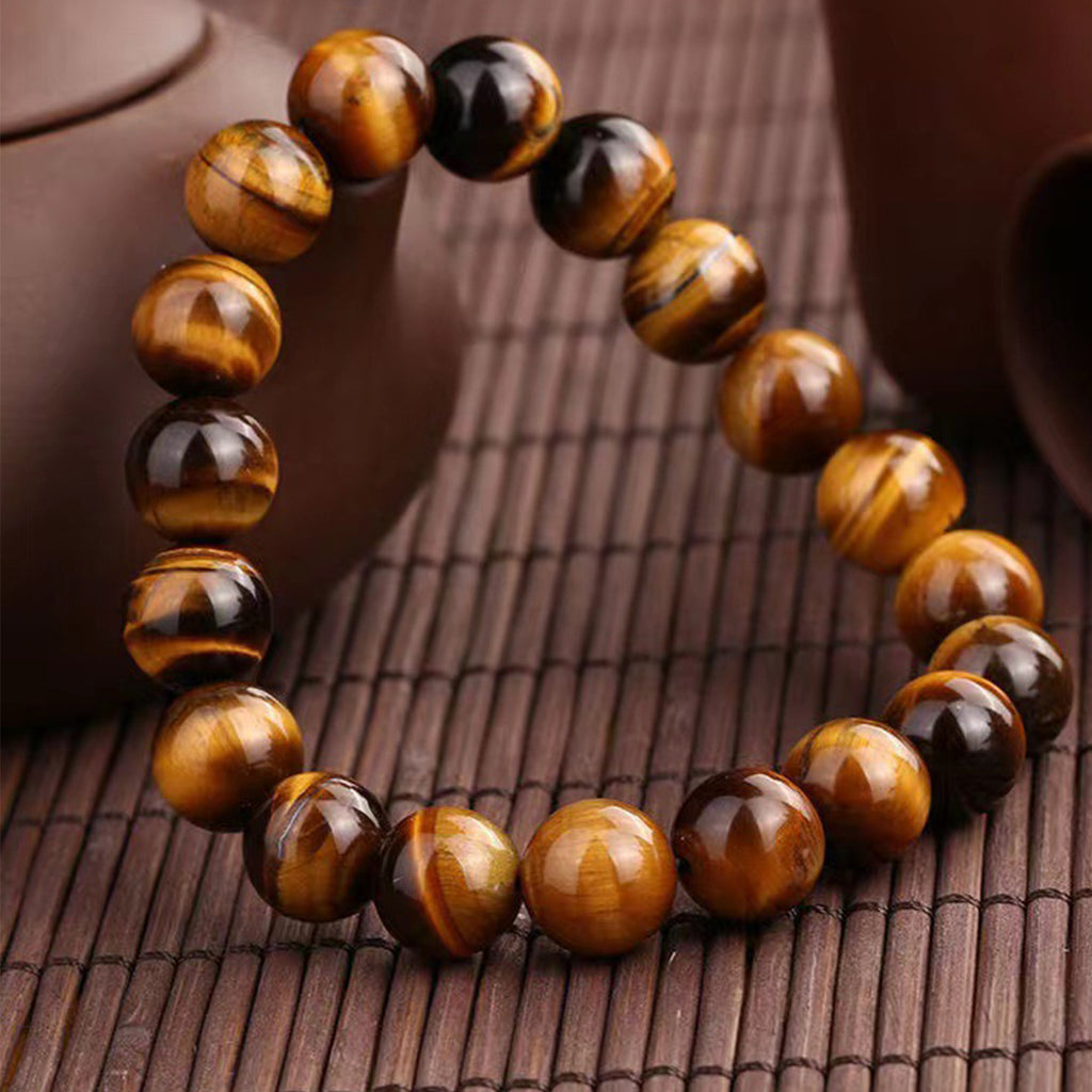 Tiger's Eye Bracelets for Men & Women - Handmade Stretchy Beaded Feng Shui Jewelry, Natural Stone Protection Gift Set