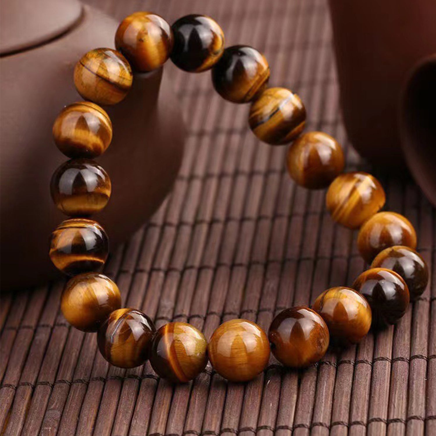 Tiger's Eye Bracelets for Men & Women - Handmade Stretchy Beaded Feng Shui Jewelry, Natural Stone Protection Gift Set