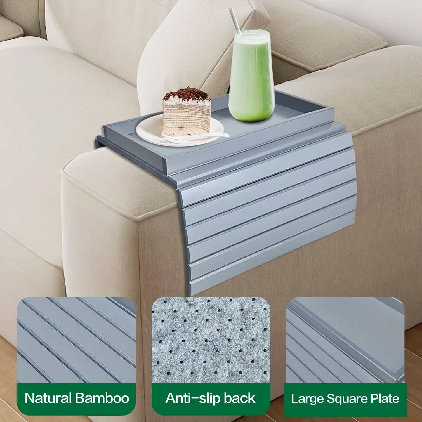 Bamboo Sofa Arm Table (Grey)