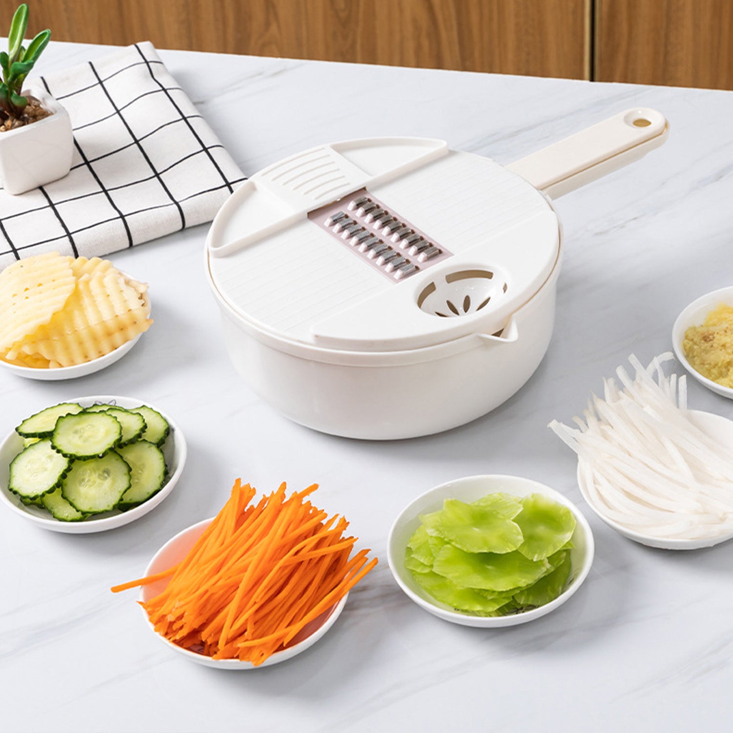 5 in 1 Mandoline Slicer for Kitchen, Vegetable Slicer Multi Blade Potato Chip, Veggie shredder, Vegetable Cutter