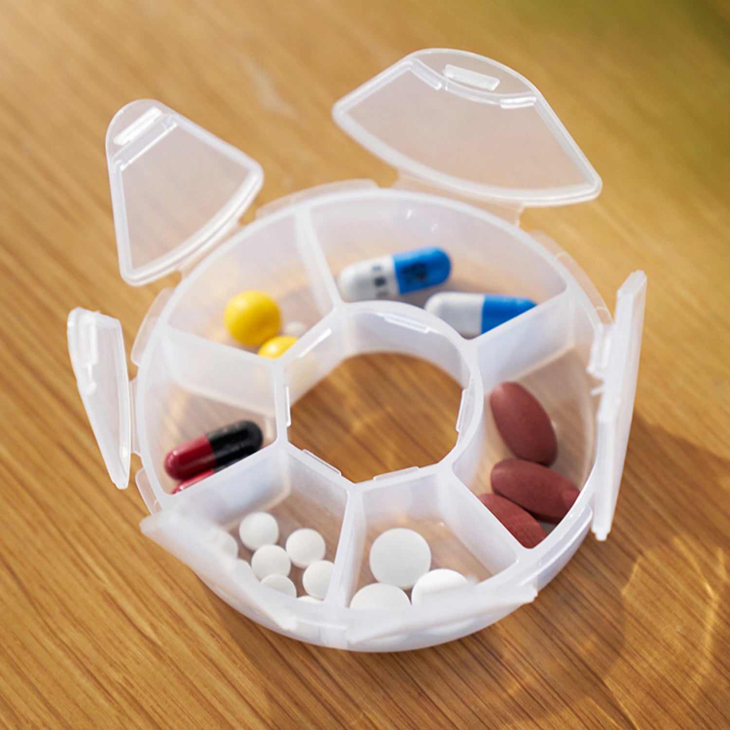 5 Compartment Small Pill Box, Moisture Proof Case, Travel Organizer for Pocket Purse, Daily Portable Medicine Vitamin Container