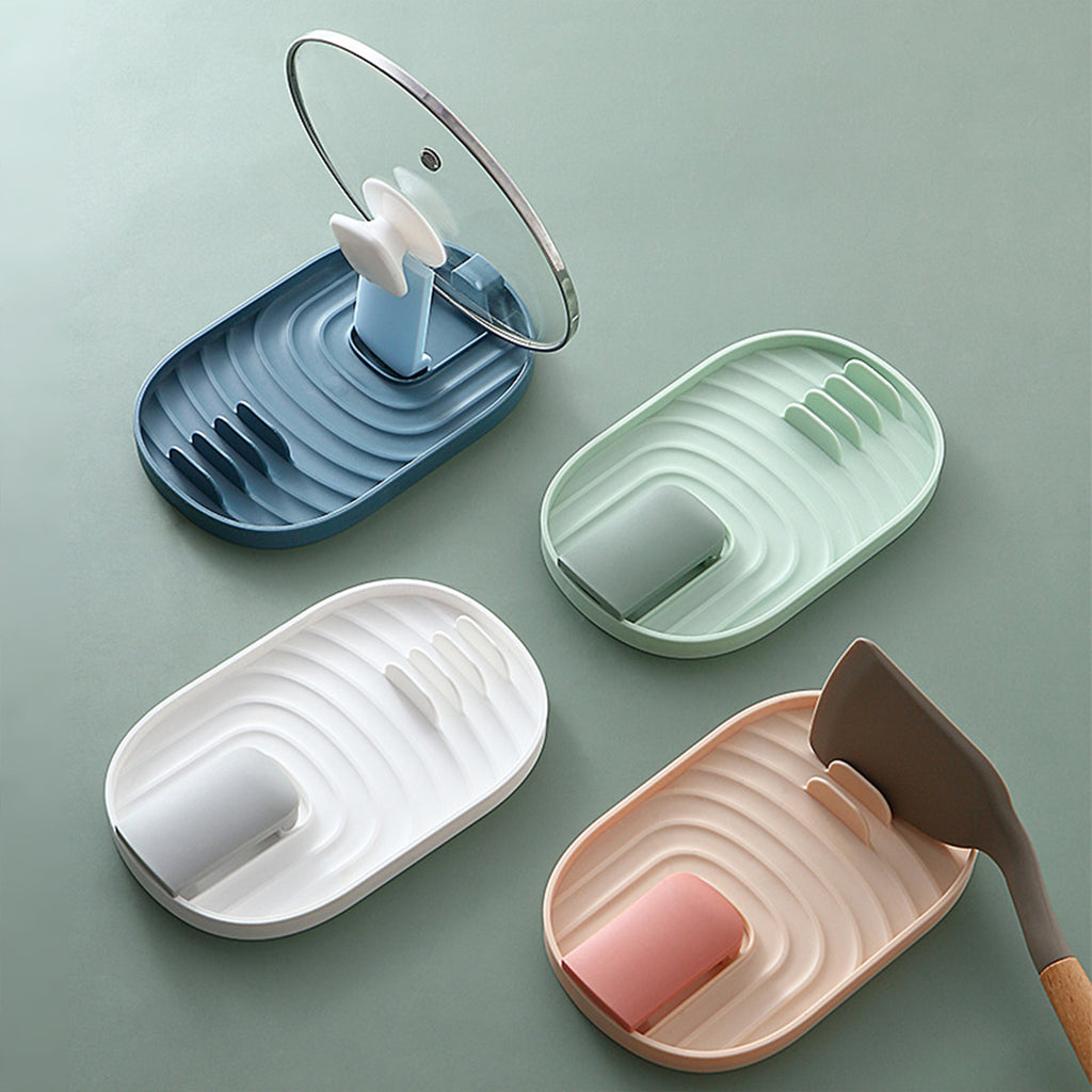 Pot Lid Holder, Lid and Spoon Rest Holder for Kitchen Counter, Foldable Pan Lid Organizer Stand with Nonslip Pads