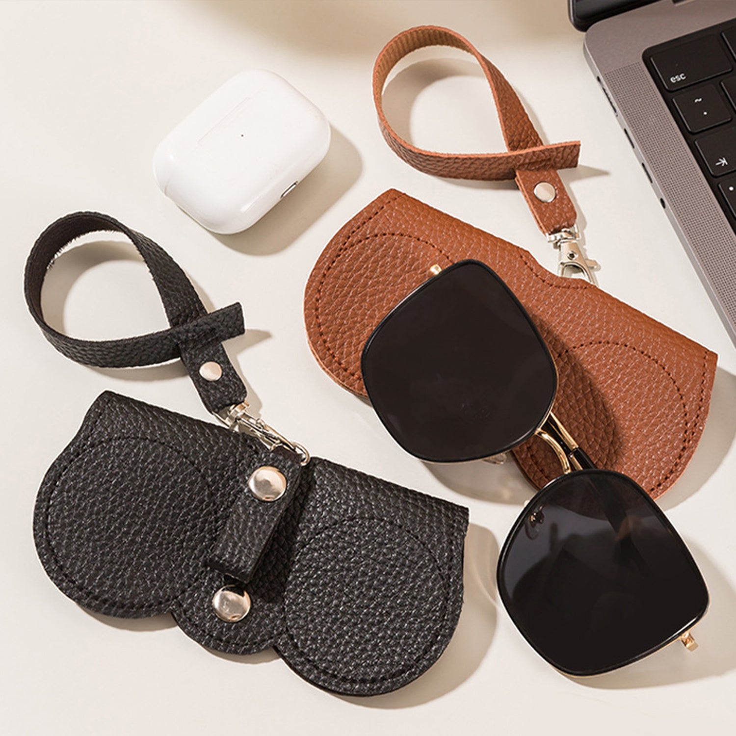 Fashionable Soft Leather Sunglasses Case - Portable & Protective Eyewear Pouch with Clip, Sunglass Bag for Women & Men