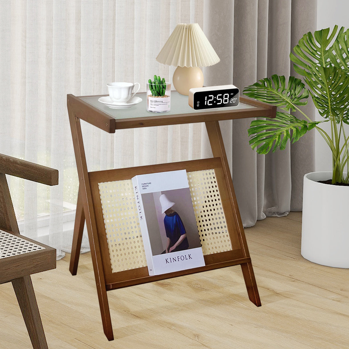 Rattan Side Table (Walnut)